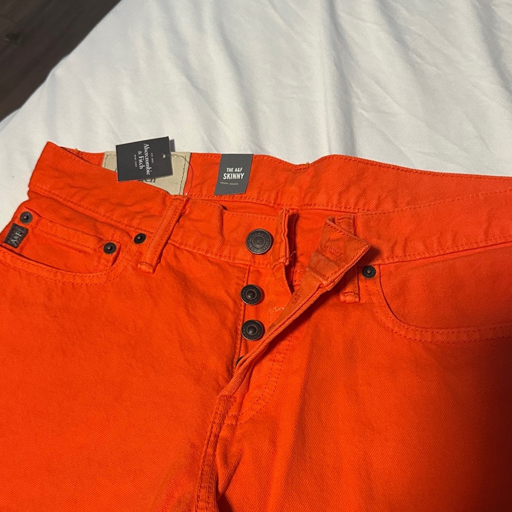 Abercrombie & Fitch Men's Bright Orange Skinny Jeans